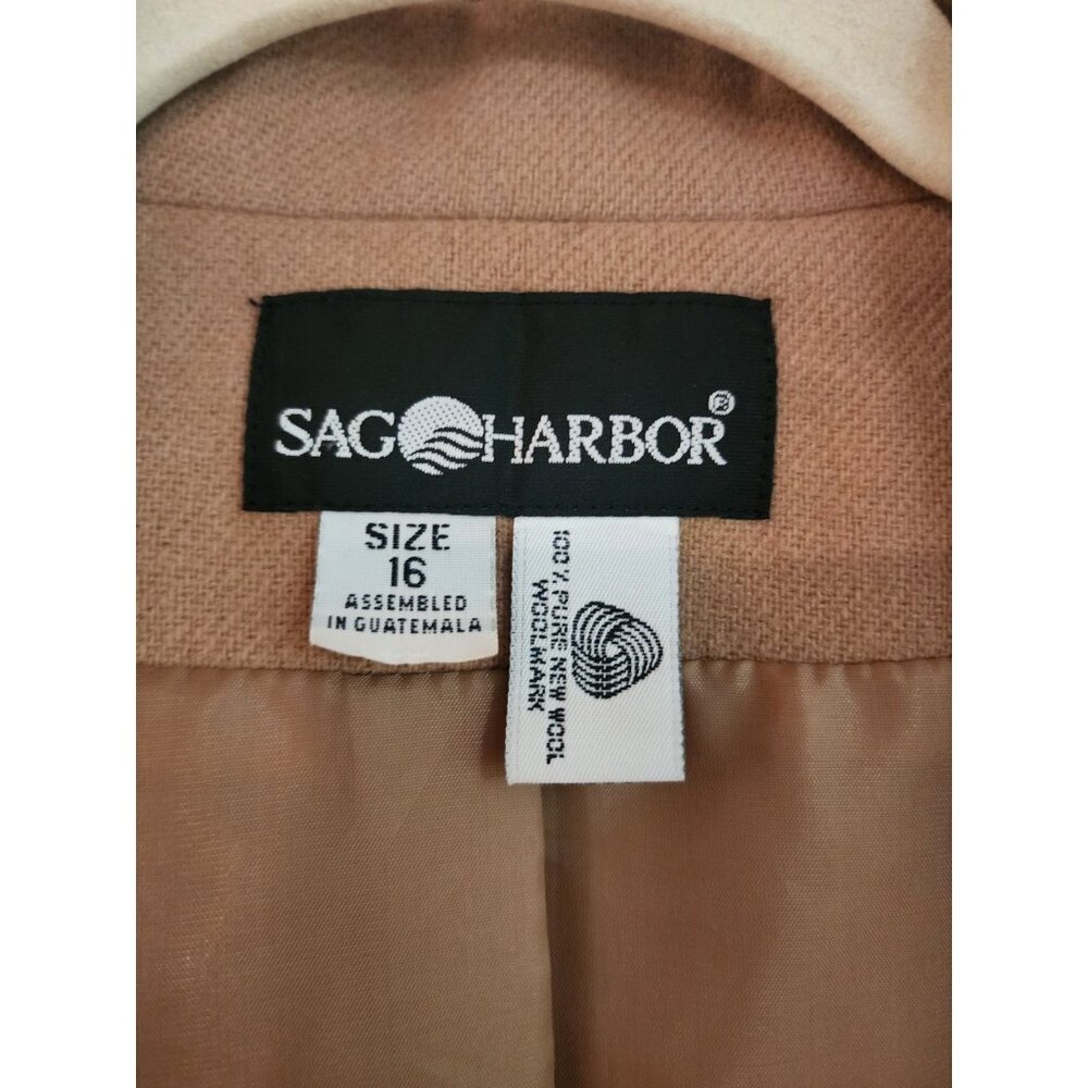 Vintage Blazer 100% Pure Wool Women 16 Sag Harbor Camel 1 Button Shoulder Pads - Picture 6 of 11